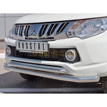 Защита передняя двойная с декором d57-d42 РусСталь для Mitsubishi L200 2015-2019