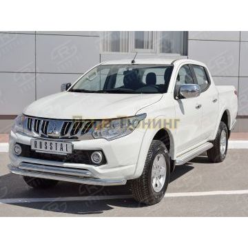 Защита передняя двойная с декором d57-d42 РусСталь для Mitsubishi L200 2015-2019