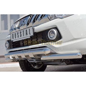 Защита передняя двойная с уголками и клыками d57-d57 РусСталь для Mitsubishi L200 2015-2019