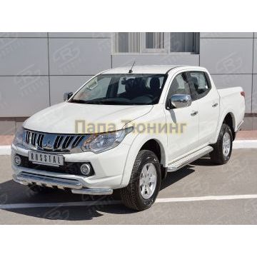 Защита передняя двойная с уголками и клыками d57-d57 РусСталь для Mitsubishi L200 2015-2019