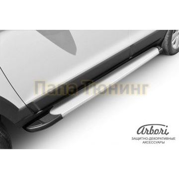 Пороги алюминиевые Arbori Optima Silver серебристые для Chevrolet Captiva 2006-2016