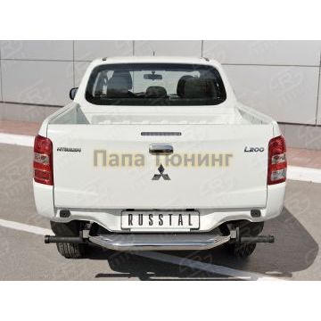 Защита заднего бампера с нержавеющим с листом 63 мм вариант 2 РусСталь для Mitsubishi L200 2015-2019
