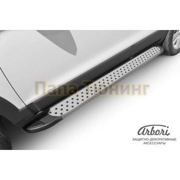 Пороги алюминиевые Arbori Standart Silver серебристые для Chevrolet Captiva 2006-2016