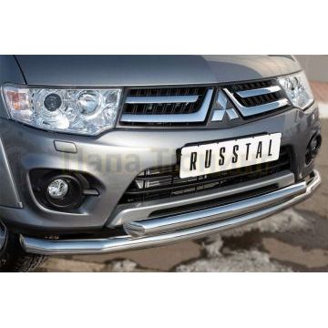 Защита передняя двойная d76-d42 РусСталь для Mitsubishi L200 2010-2013