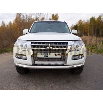 Защита переднего бампера с ДХО 76 мм ТСС для Mitsubishi Pajero 4 2014-