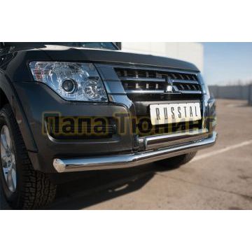 Защита передняя двойная 76-75х42 мм РусСталь для Mitsubishi Pajero IV 2014-