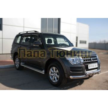 Защита передняя двойная с клыками 76-d76 РусСталь для Mitsubishi Pajero IV 2014-