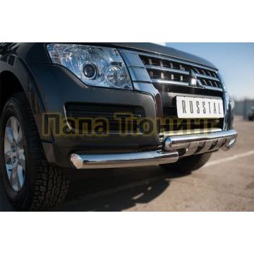 Защита передняя двойная с клыками 76-d76 РусСталь для Mitsubishi Pajero IV 2014-