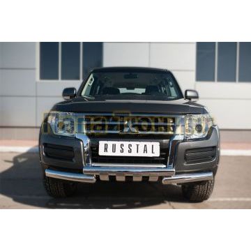Защита передняя двойная с клыками 76-d76 РусСталь для Mitsubishi Pajero IV 2014-