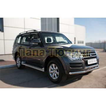 Защита передняя двойная с декором d57-d57 РусСталь для Mitsubishi Pajero IV 2014-