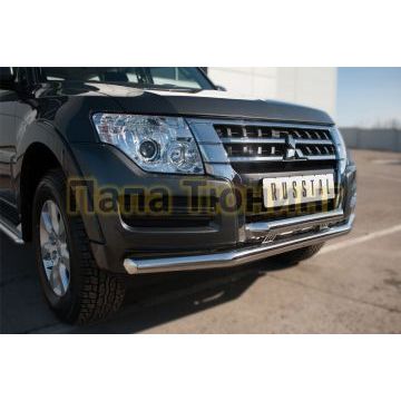 Защита передняя двойная с декором d57-d57 РусСталь для Mitsubishi Pajero IV 2014-