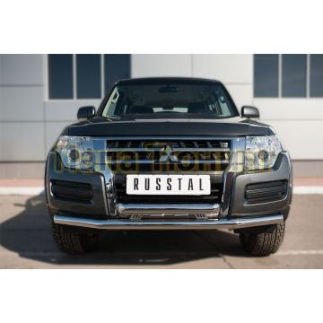 Защита передняя двойная с декором d57-d57 РусСталь для Mitsubishi Pajero IV 2014-
