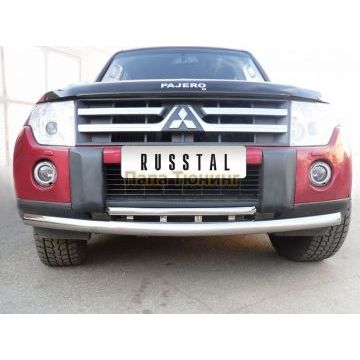 Защита передняя двойная d76-d42 РусСталь для Mitsubishi Pajero IV 2006-2011