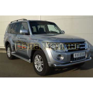 Защита передняя двойная d76-d42 РусСталь для Mitsubishi Pajero IV 2011-2014