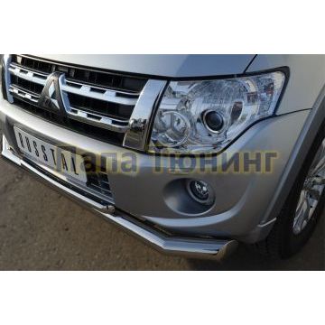 Защита передняя двойная d76-d42 РусСталь для Mitsubishi Pajero IV 2011-2014