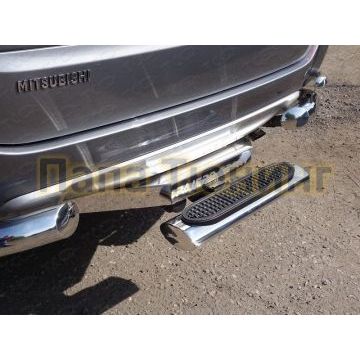 Защита задняя овальная со ступенькой под фаркоп 120х60 мм ТСС для Mitsubishi Pajero Sport 2016-2021