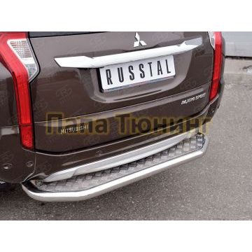 Защита задняя со ступенькой алюминиевый лист d57 вариант 2 РусСталь для Mitsubishi Pajero Sport 2016-2021