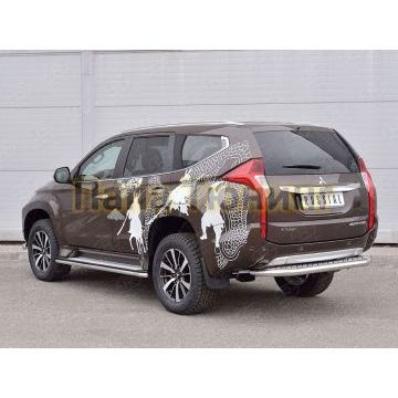 Защита задняя со ступенькой алюминиевый лист d57 вариант 2 РусСталь для Mitsubishi Pajero Sport 2016-2021