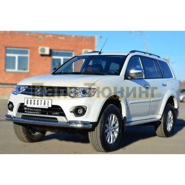 Защита передняя двойная с уголками d57-d42 РусСталь для Mitsubishi Pajero Sport 2013-2016