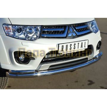 Защита передняя двойная с уголками d57-d42 РусСталь для Mitsubishi Pajero Sport 2013-2016