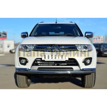 Защита передняя двойная с уголками d57-d42 РусСталь для Mitsubishi Pajero Sport 2013-2016