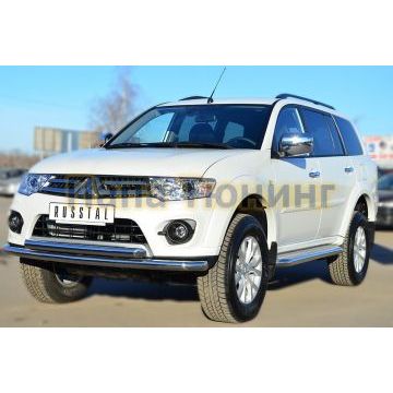 Защита передняя двойная d57-d57 РусСталь для Mitsubishi Pajero Sport 2013-2016