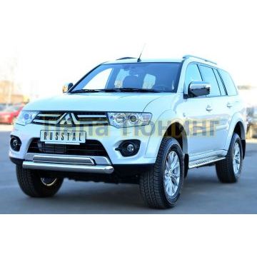 Защита передняя двойная 76-75х42 мм РусСталь для Mitsubishi Pajero Sport 2013-2016