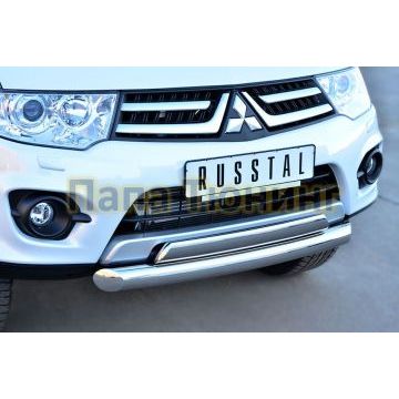 Защита передняя двойная 76-75х42 мм РусСталь для Mitsubishi Pajero Sport 2013-2016