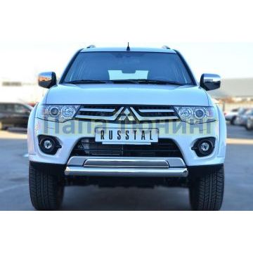 Защита передняя двойная 76-75х42 мм РусСталь для Mitsubishi Pajero Sport 2013-2016