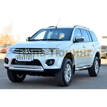 Защита передняя двойная d76-d42 РусСталь для Mitsubishi Pajero Sport 2013-2016