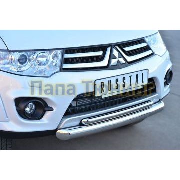 Защита передняя двойная d76-d42 РусСталь для Mitsubishi Pajero Sport 2013-2016