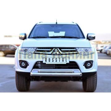 Защита передняя двойная d76-d42 РусСталь для Mitsubishi Pajero Sport 2013-2016