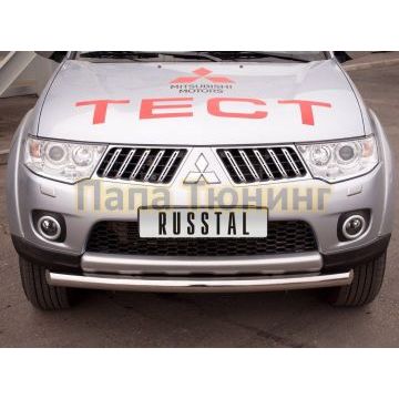 Защита переднего бампера d76 РусСталь для Mitsubishi Pajero Sport 2008-2013