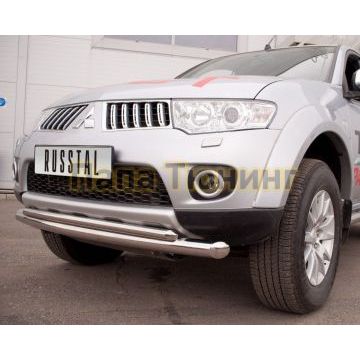 Защита передняя двойная d76-d42 РусСталь для Mitsubishi Pajero Sport 2008-2013