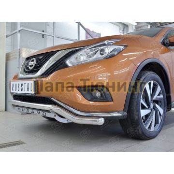 Защита переднего бампера волна с надписью d57 РусСталь для Nissan Murano 2016-