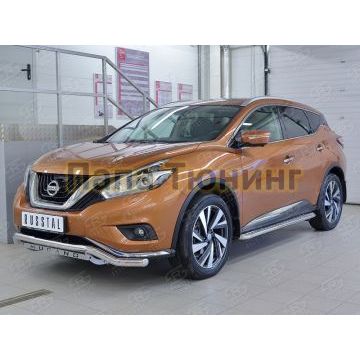 Защита переднего бампера волна с надписью d57 РусСталь для Nissan Murano 2016-