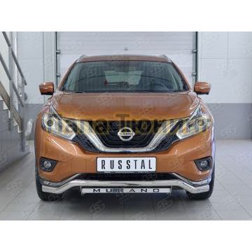 Защита переднего бампера волна с надписью d57 РусСталь для Nissan Murano 2016-