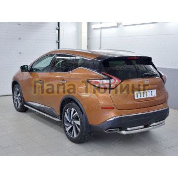 Защита заднего бампера двойная d57-42х2 мм РусСталь для Nissan Murano 2016-