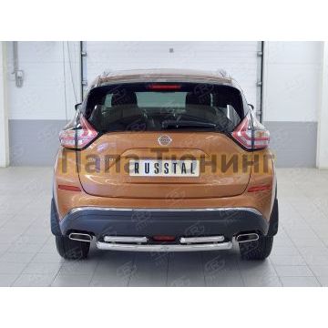 Защита заднего бампера двойная d57-42х2 мм РусСталь для Nissan Murano 2016-