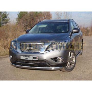 Защита передняя овальная 75х42 мм ТСС для Nissan Pathfinder 2014-