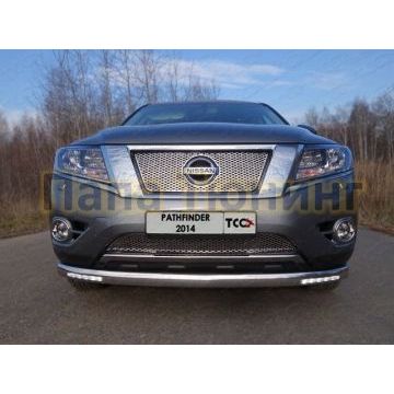Защита передняя овальная с ДХО 75х42 мм ТСС для Nissan Pathfinder 2014-