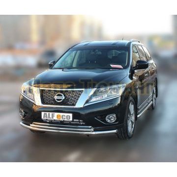 Защита передняя двойная 60-42 мм ALFeco для Nissan Pathfinder 2014-