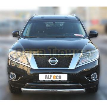 Защита передняя овальная 75х42 мм ALFeco для Nissan Pathfinder 2014-