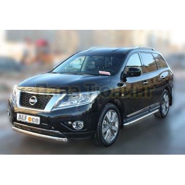 Защита передняя овальная 75х42 мм ALFeco для Nissan Pathfinder 2014-