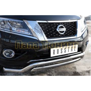 Защита передняя двойная 63-75х42 мм РусСталь для Nissan Pathfinder 2014-