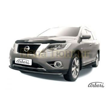 Защита передняя чёрная сталь радиусная 57 мм Slitkoff для Nissan Pathfinder 2014-