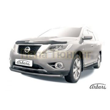 Защита переднего бампера чёрная сталь 76 мм Slitkoff для Nissan Pathfinder 2014-