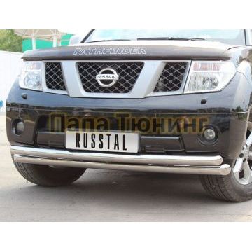 Защита передняя двойная d76-d57  РусСталь для Nissan Pathfinder 2004-2009