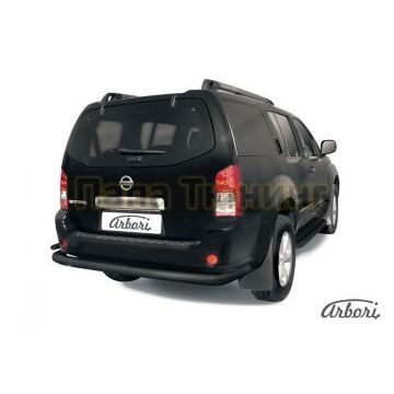 Защита заднего бампера чёрная сталь двойная 76-42 мм Slitkoff для Nissan Pathfinder 2004-2009 Защита заднего бампера чёрная сталь двойная 76-42 мм Slitkoff для Nissan Pathfinder 2004-2009