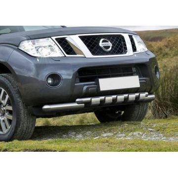 Защита передняя двойная с накладками 76-57 мм Rival для Nissan Pathfinder 2010-2014